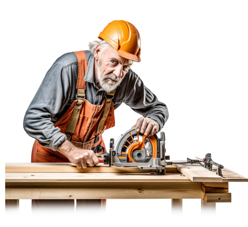 Male carpenter on white background