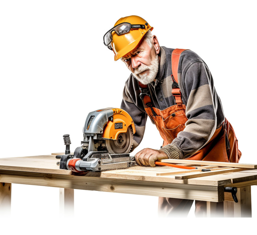 Male carpenter on white background