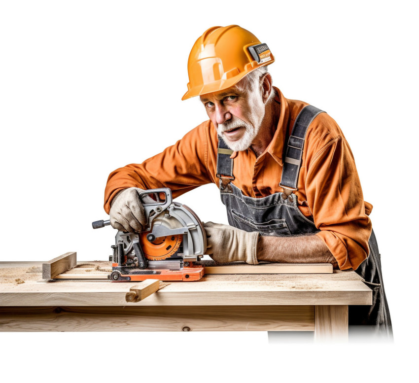 Male carpenter on white background