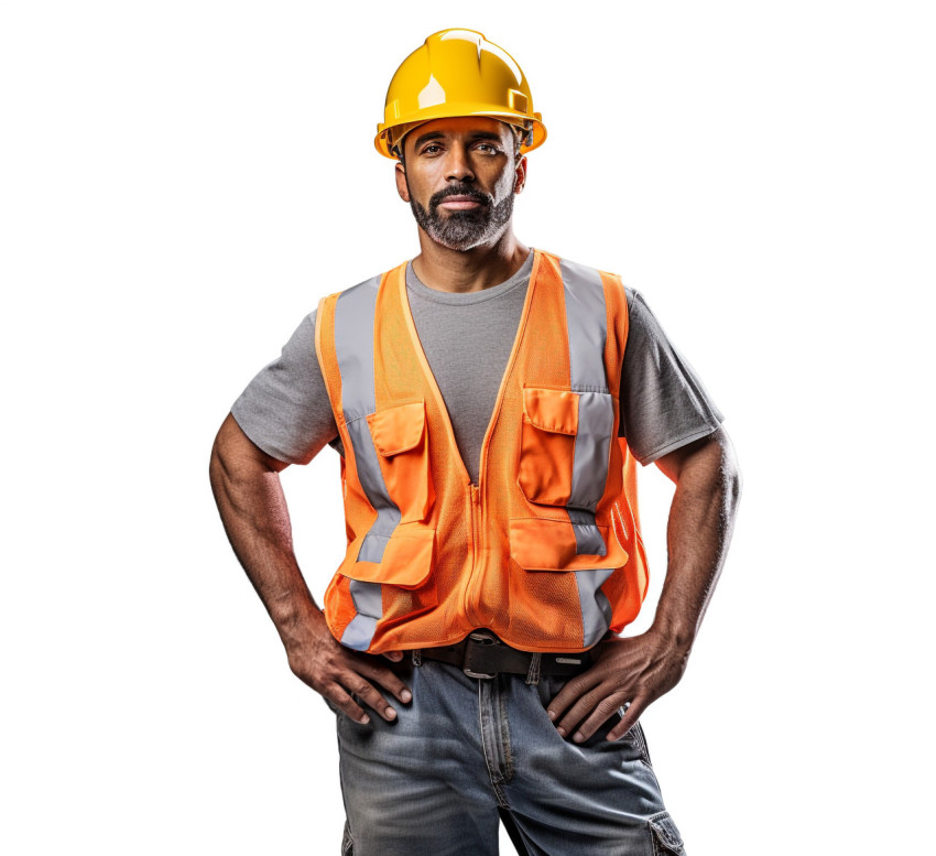 Construction worker on white background