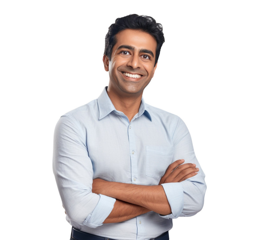 Indian glazier smiling and posing on white background