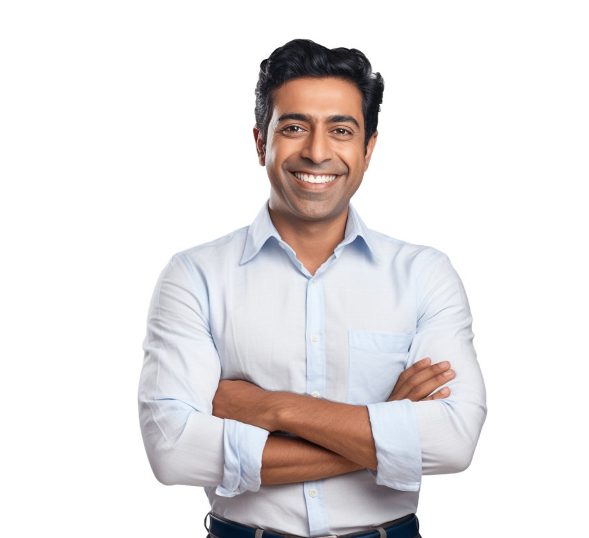 Indian glazier smiling and posing on white background