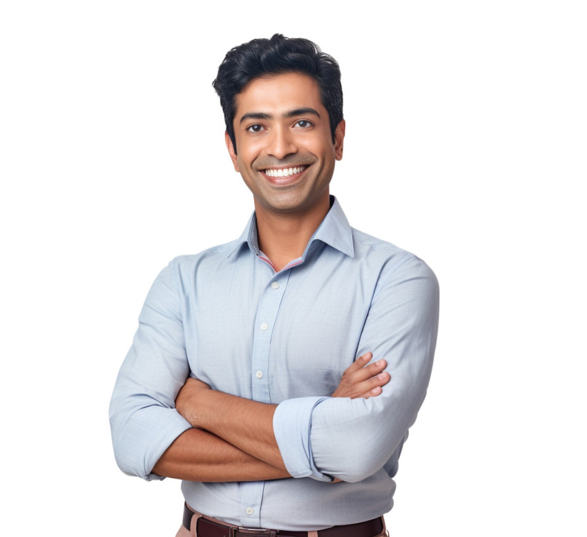 Indian glazier smiling and posing on white background