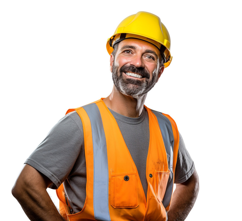 Smiling construction worker isolated on white