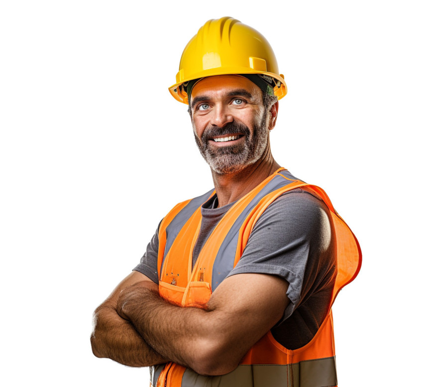 Smiling construction worker isolated on white