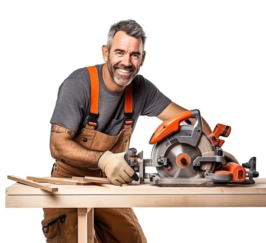 Carpenter smiling on white background