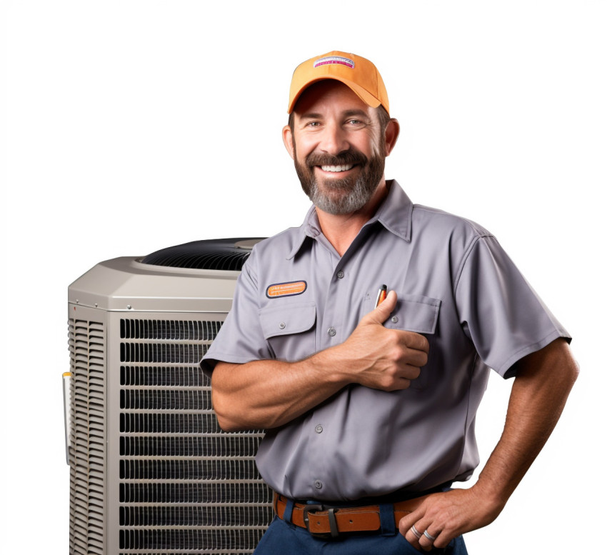 Friendly HVAC technician smiling isolated on white