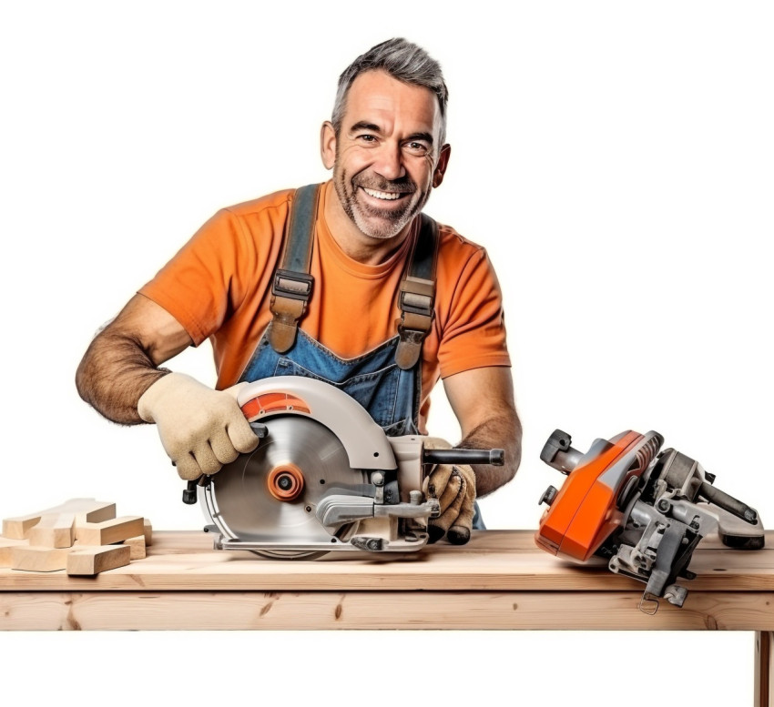 Carpenter smiling on white background