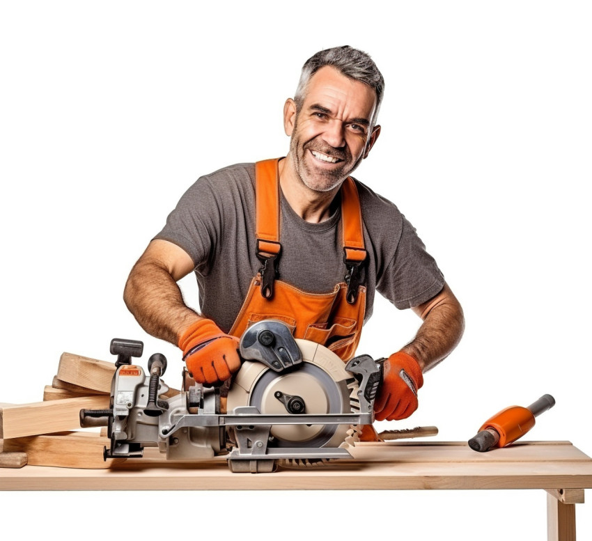 Carpenter smiling on white background