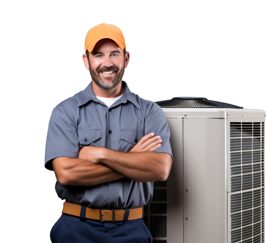 Friendly HVAC technician smiling isolated on white