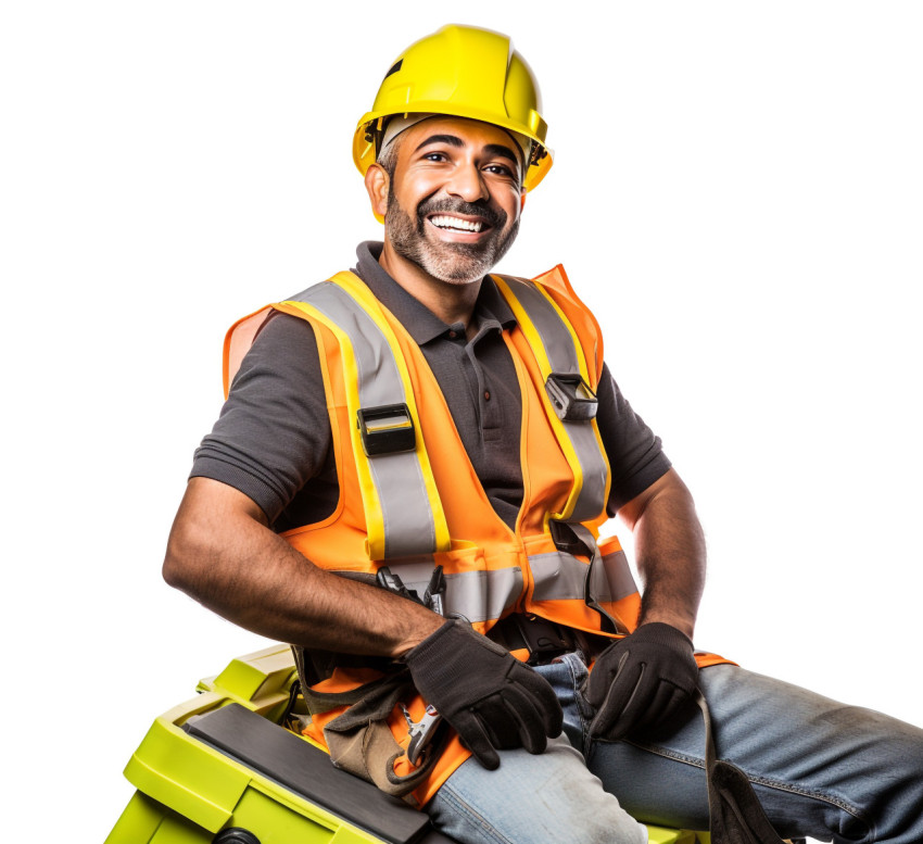 Indian roofer smiling on white background