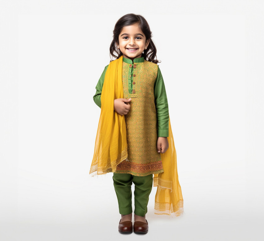 Indian female preschooler on white background