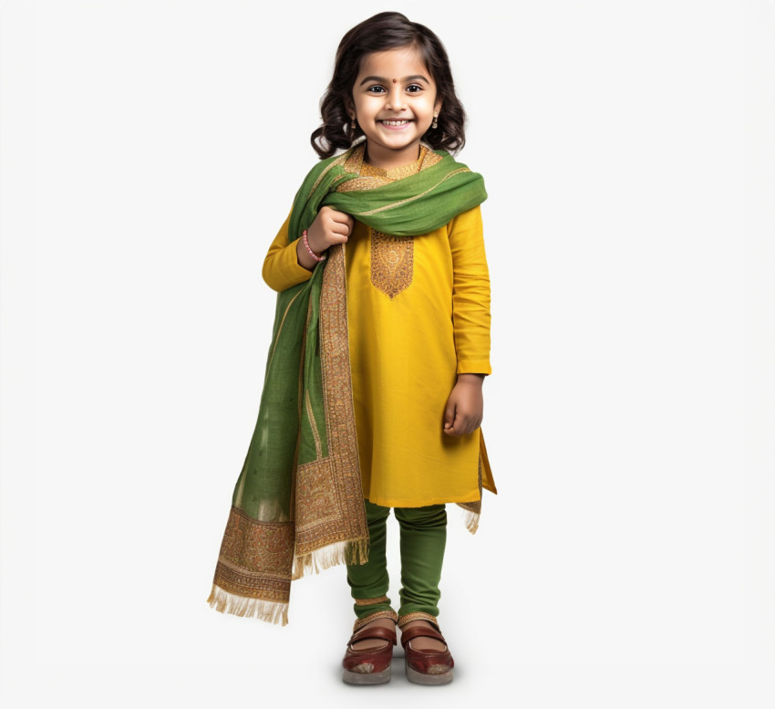 Indian female preschooler on white background