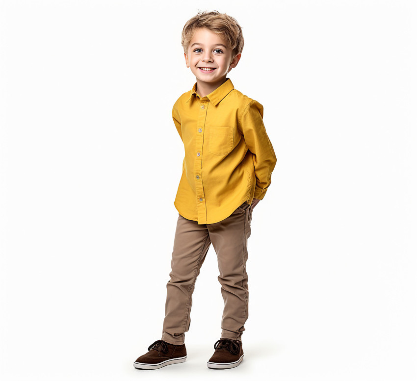 Smiling preschool boy on white background