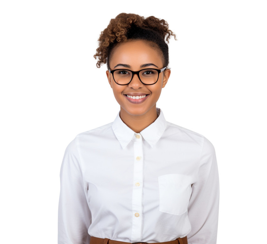 Smiling female trade school student isolated on white