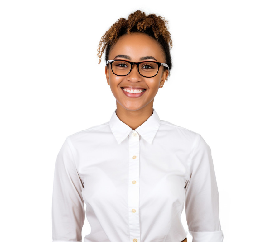 Smiling female trade school student isolated on white