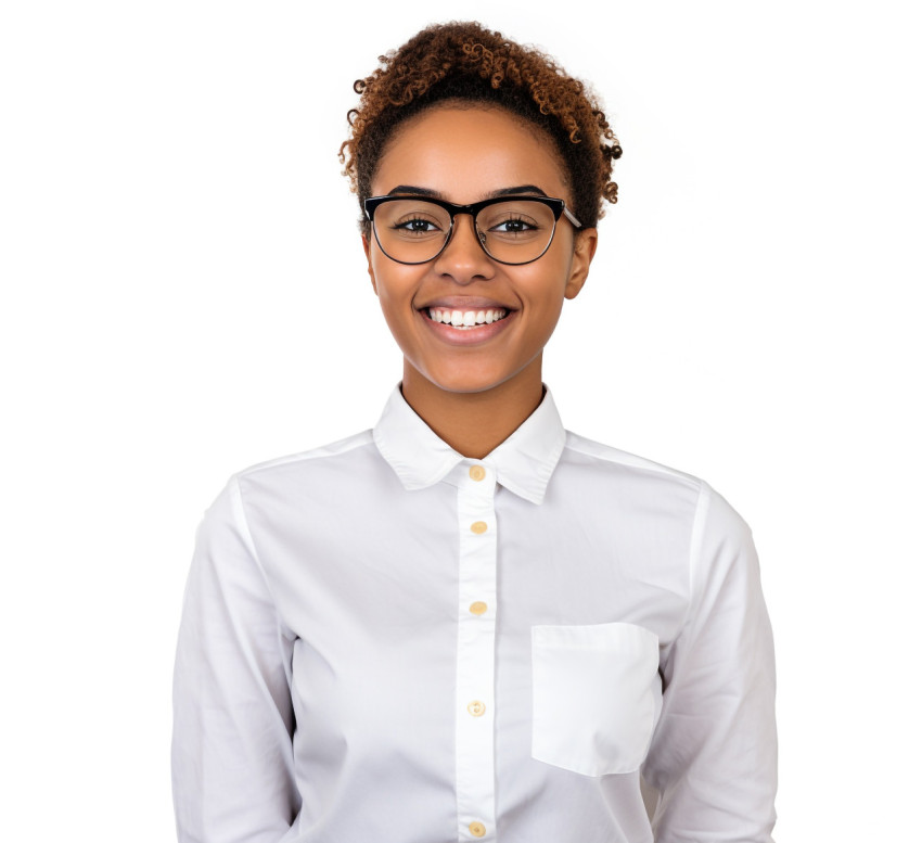 Smiling female trade school student isolated on white