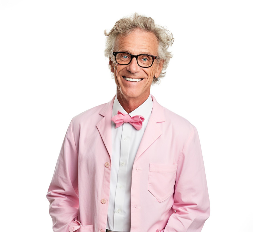 Smiling male professor on white background