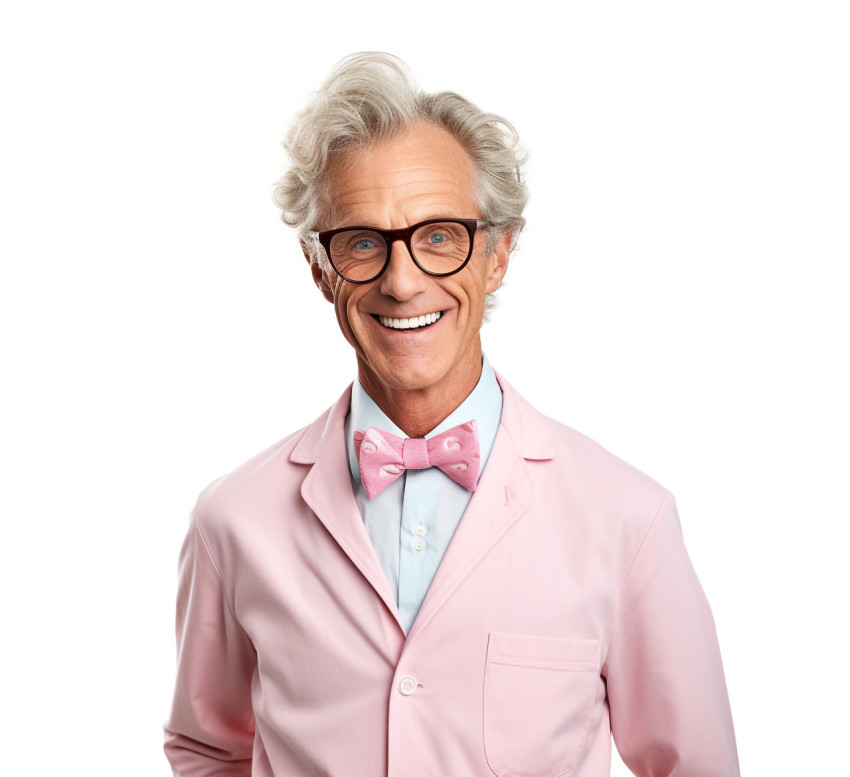 Smiling male professor on white background