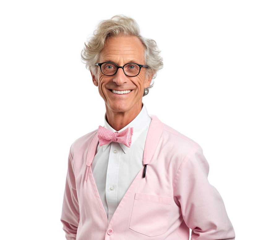 Smiling male professor on white background