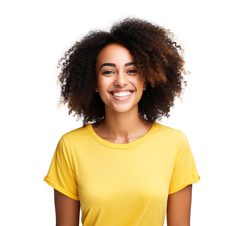 Smiling female college student on white background