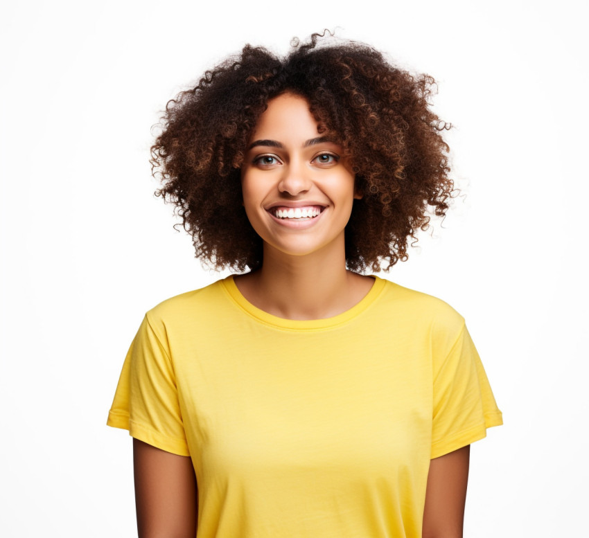 Smiling female college student on white background