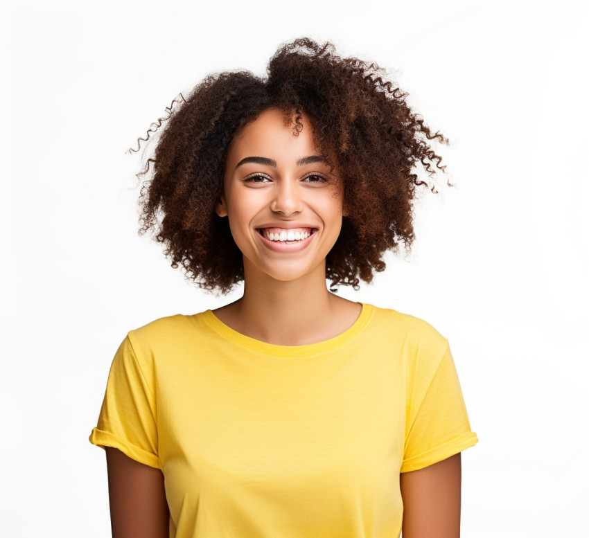 Smiling female college student on white background