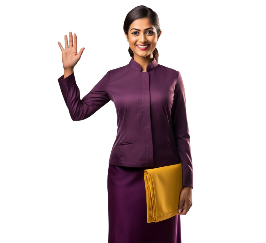 Indian woman concierge in white background