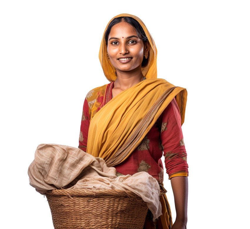 Indian woman laundry worker in white background