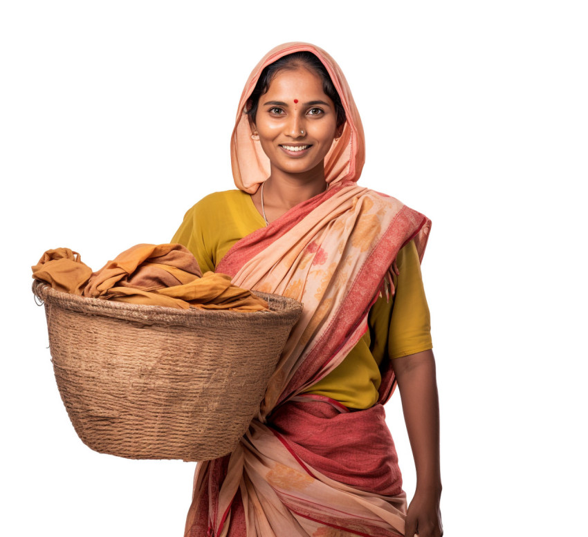 Indian woman laundry worker in white background