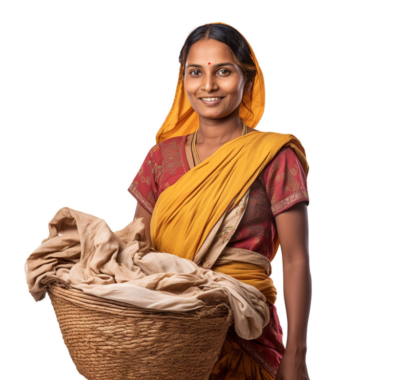 Indian woman laundry worker in white background