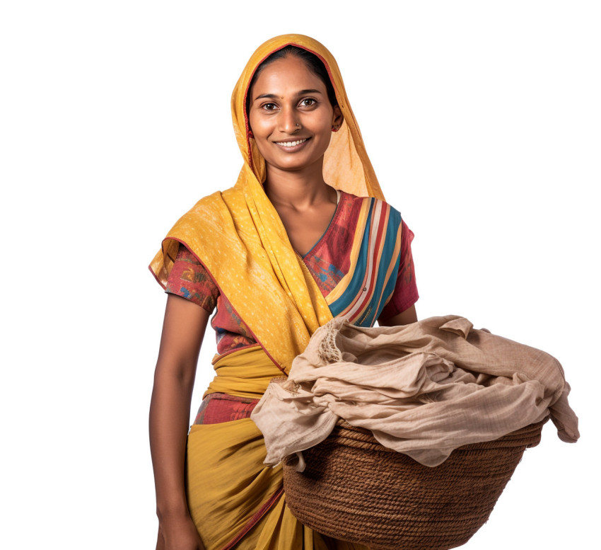 Indian woman laundry worker in white background