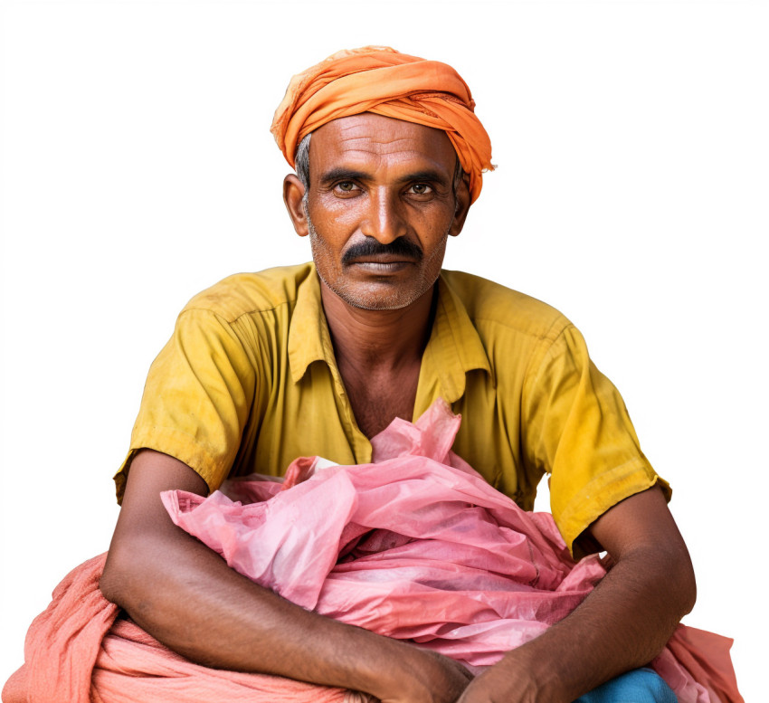 Indian laundry worker on white background