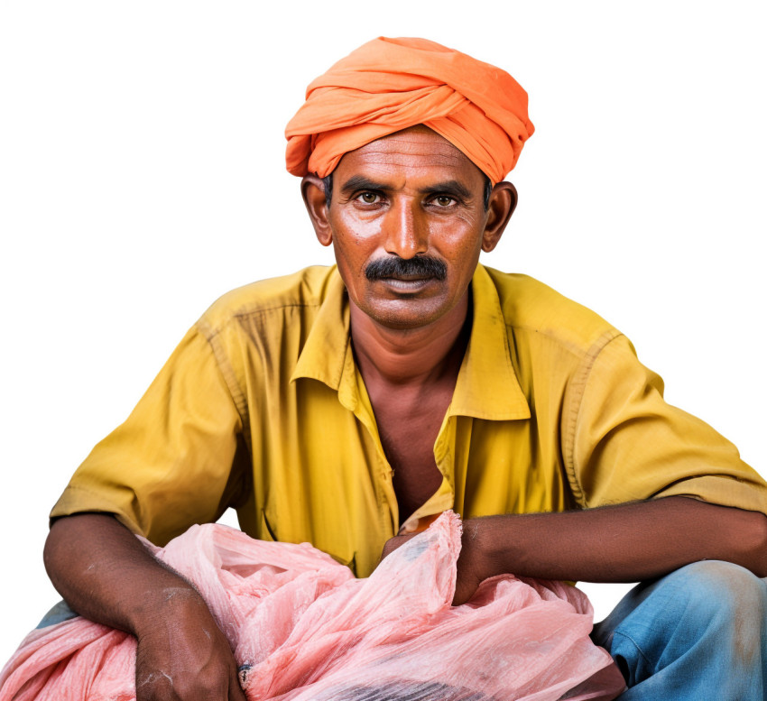 Indian laundry worker on white background