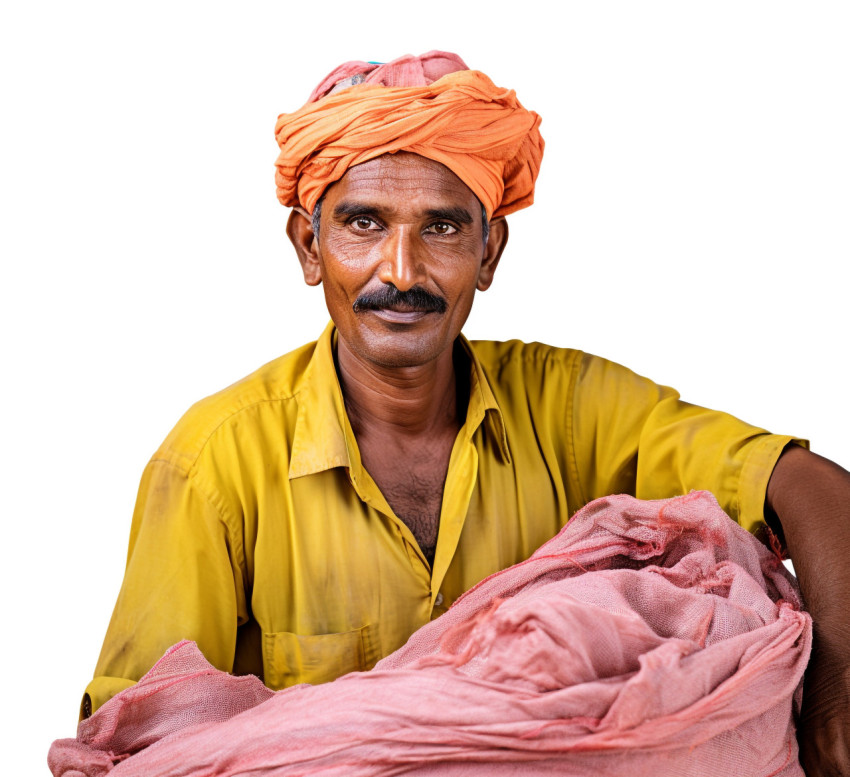 Indian laundry worker on white background