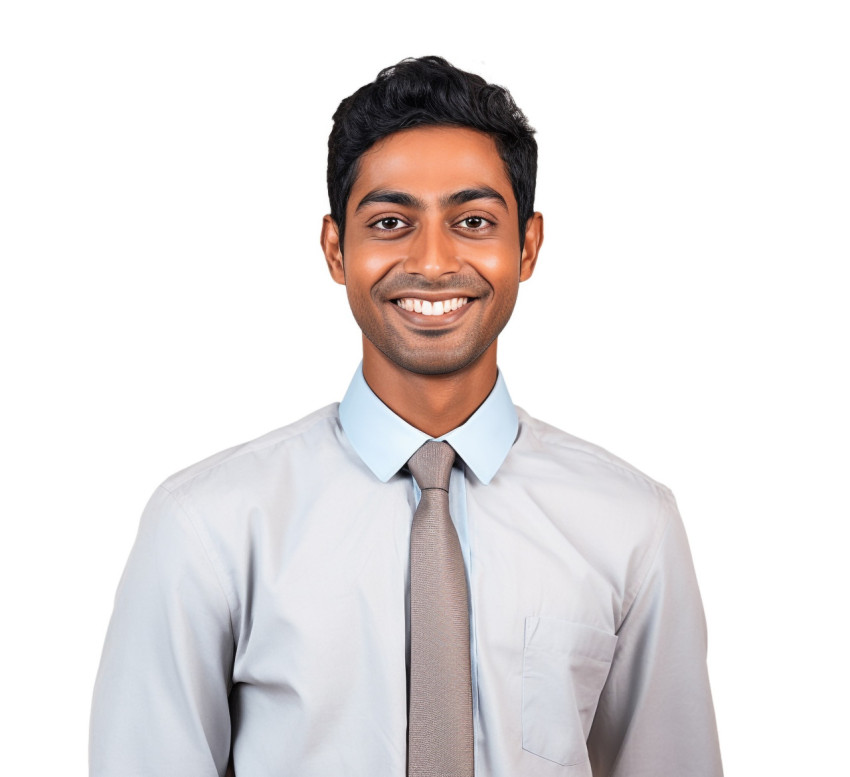 Indian receptionist smiling in white background