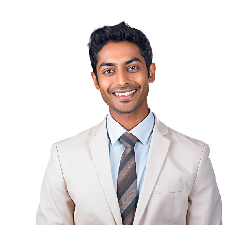 Indian receptionist smiling in white background