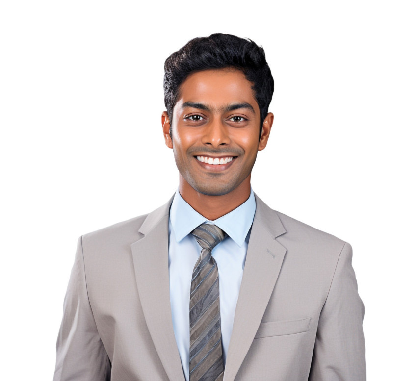 Indian receptionist smiling in white background