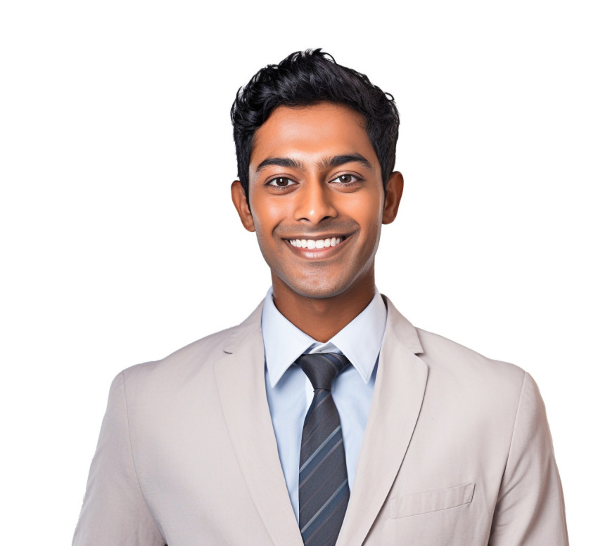 Indian receptionist smiling in white background