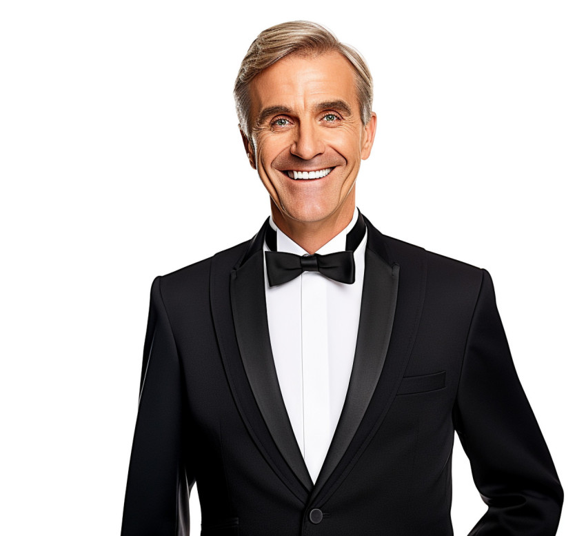 Concierge man smiling on white background