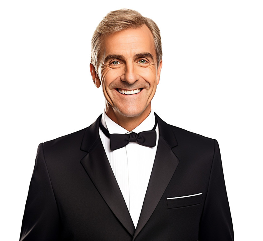 Concierge man smiling on white background