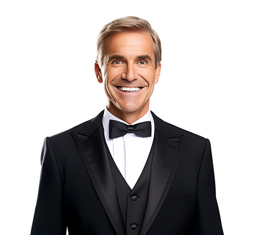 Concierge man smiling on white background