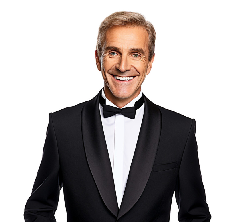 Concierge man smiling on white background