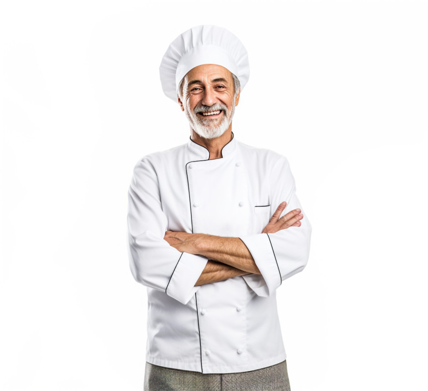 Happy male chef isolated on white background