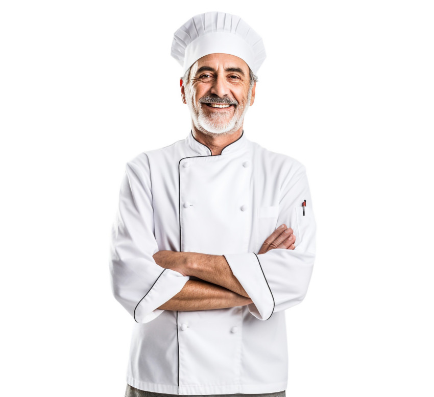 Happy male chef isolated on white background