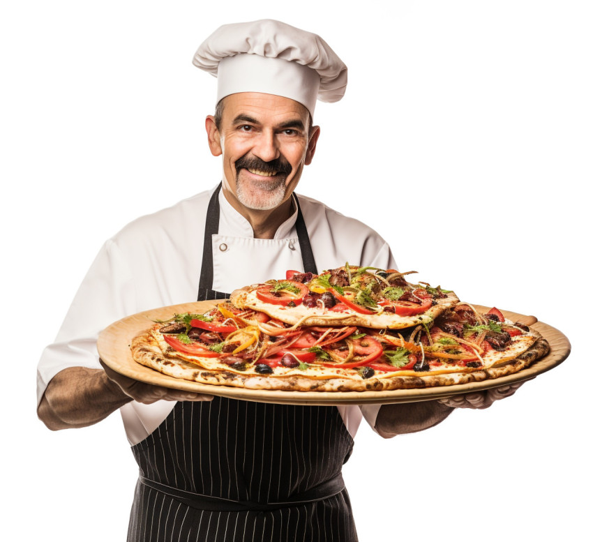 Skilled pizza chef isolated against a white background