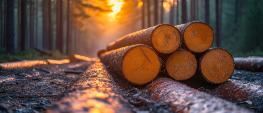 Forest logs evidence of logging activity highlighting the environmental impact