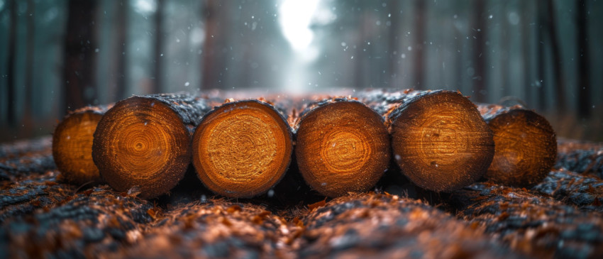 Forest scene featuring logs of wood