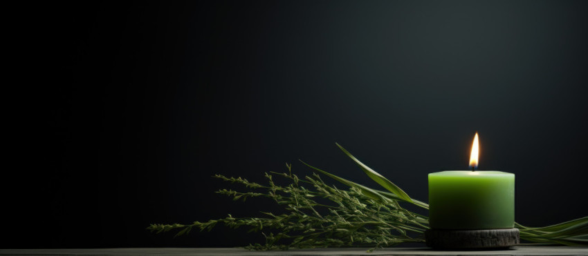 Green grass and candlestick in front of a dark background