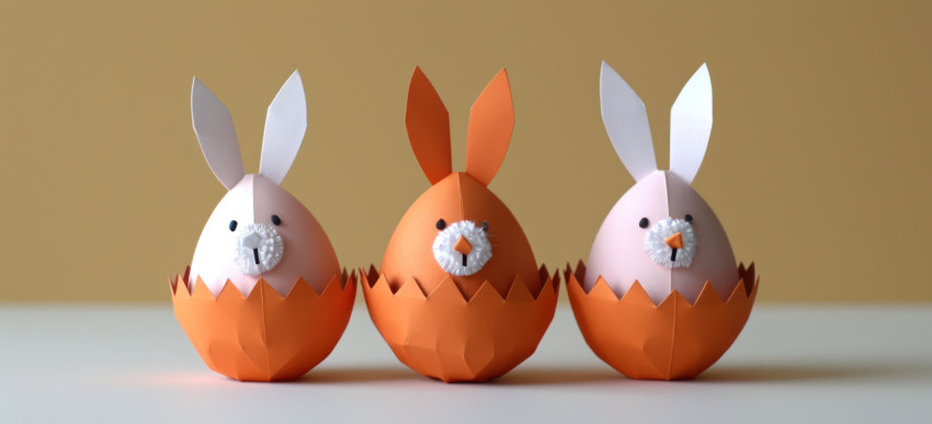 Three paper easter eggs featuring cute bunny heads